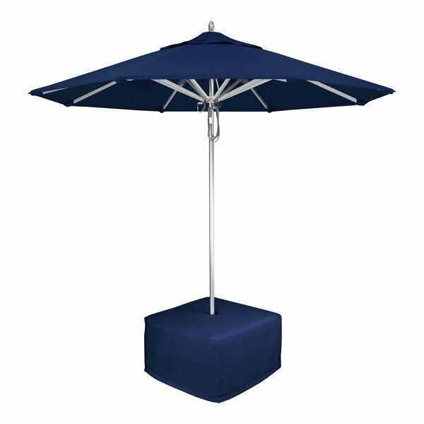 California Umbrella 9' Round Sunbrella Spectrum Indigo Pulley Lift Umbrella with Base, Seat Cushion 222BSAA9ICLR